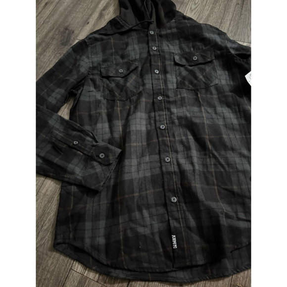 WRV Brand New with Tags Black and Grey Hooded Skater Surfer Vibe Flannel Size L - Picture 2 of 8